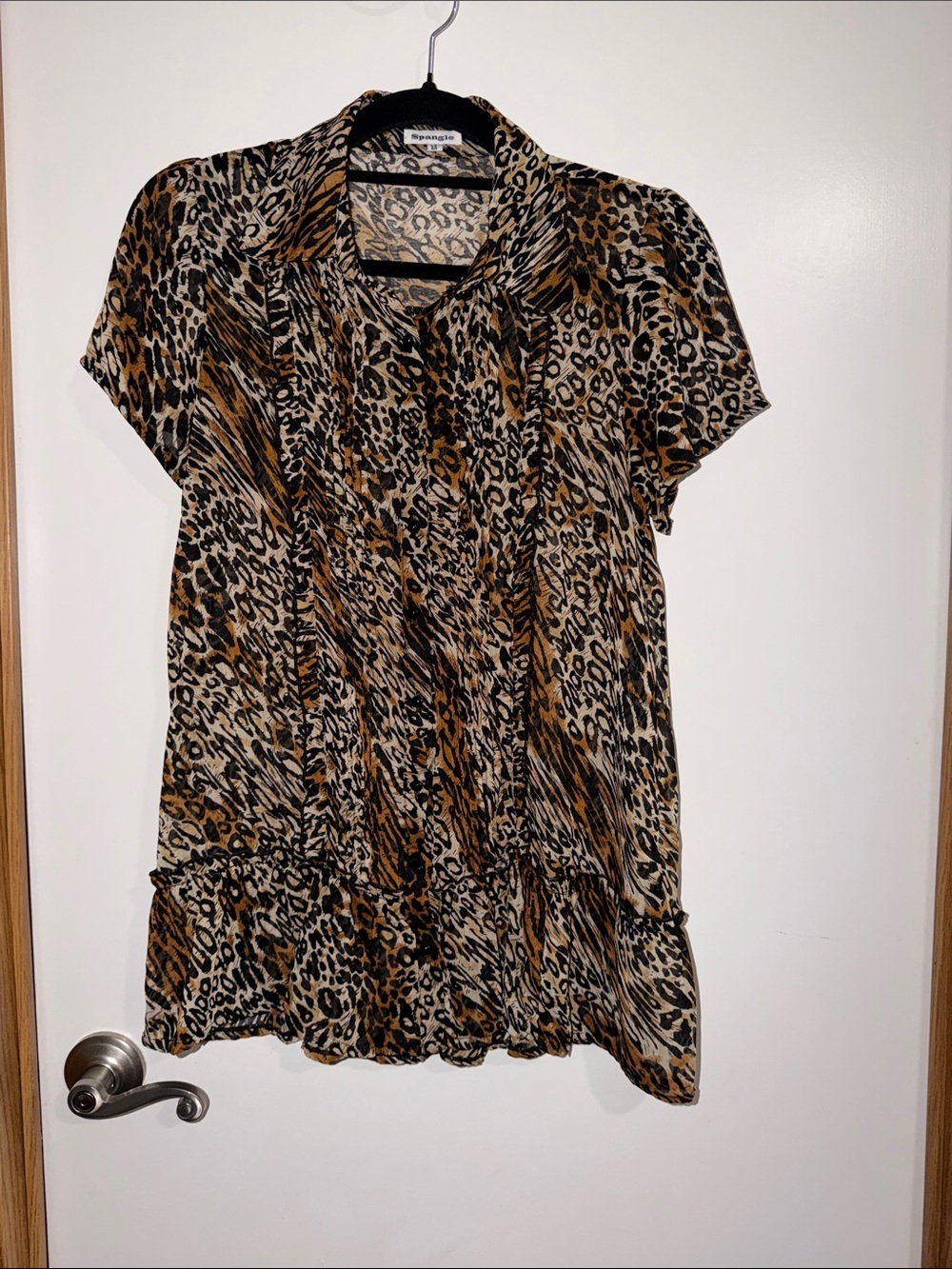 Leopard Print Short Sleeve Tunic Top - Brown/Black
